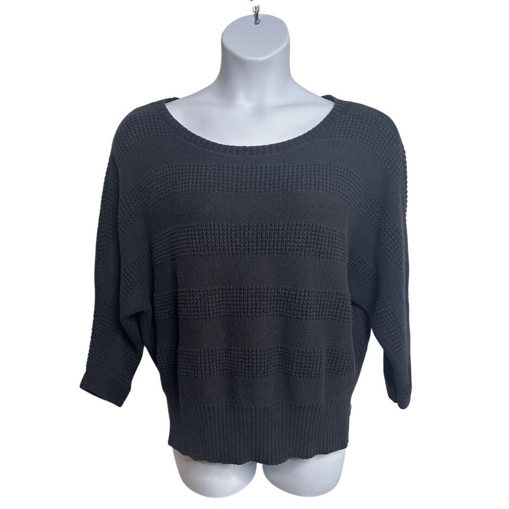 Liz Claiborne Sweater Women Large Black Excellent Textured Stripe Batwing